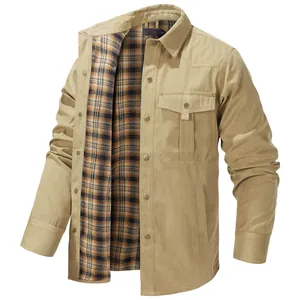 Veste de travail vintage pour hommes en kaki avec doublure en flanelle et style western