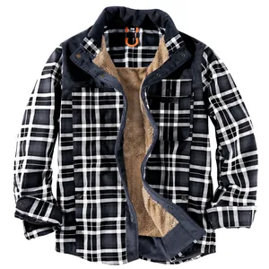 Giacca a camicia di flanella a quadri da uomo con calda fodera in pile invernale
