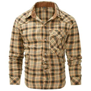 Klassisches Herren-Flanellhemd im Western-Stil mit Karomuster und Perlenknöpfen