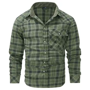 Herren Vintage Western Karo-Flanellhemd mit langen Ärmeln und Perlmuttknöpfen