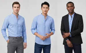 Chemise pour homme bleu clair aspect lin pour look business, décontracté et formel.