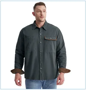 Men's relaxed fit cotton work shirt with stylish contrast corduroy collar and cuffs