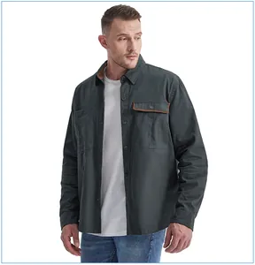 Professional men's cotton work shirt featuring stylish corduroy trim and relaxed fit