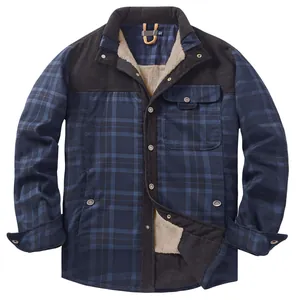 Veste chemise à carreaux bleue et noire pour homme avec doublure polaire chaude d'hiver