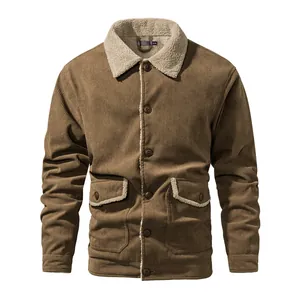 Giacca da Uomo Retrò Americana in Velluto a Coste Foderata in Sherpa Invernale Calda Ispessita Workwear Casual Monopetto Capispalla