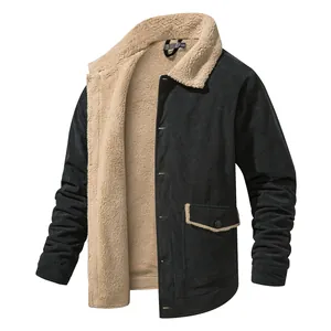 Giacca invernale da uomo in velluto a coste nero con fodera spessa in lana d'agnello