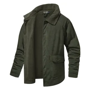 Giacca da uomo in velluto a coste verde oliva con fodera in pile sherpa molto spesso
