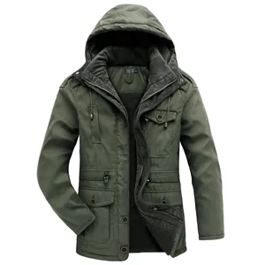 Giacca Parka da Uomo Media Lunghezza Foderata in Sherpa Con Cappuccio Multitasche Cappotto Imbottito per Inverno Caldo