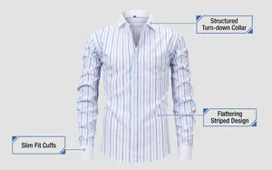 Dettaglio camicia a righe uomo con colletto strutturato e polsini dal taglio slim