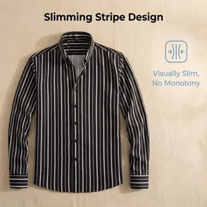 Close-up detail of a professional men's black and white striped long-sleeved shirt