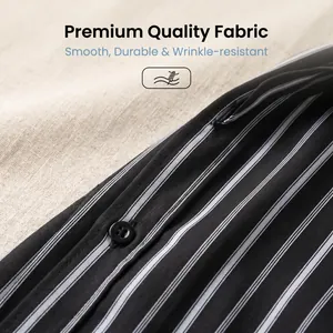 Close-up of striped men's shirt fabric showing smooth texture and button detail
