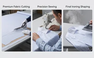 Vista dettagliata che mostra l'artigianalità di una camicia a righe non stiro da uomo