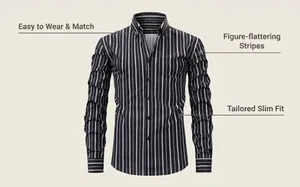 Men's slim fit long-sleeve shirt with vertical stripes and tailored digital print design