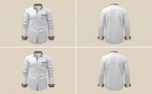 Vue détaillée en quatre parties d'une chemise blanche à manches longues pour hommes