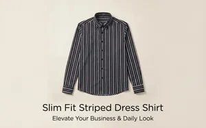 High quality slim fit black and white striped long sleeve men's business dress shirt