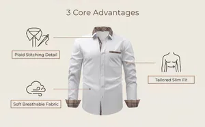 Détail d'une chemise blanche ajustée avec des carreaux classiques au col et aux poignets