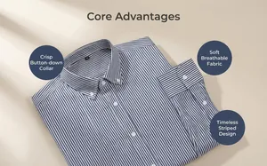 Détail d'une chemise rayée à manches longues montrant le col et le tissu respirant