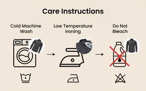 Care instructions for men's striped shirt: cold machine wash and low iron recommended.