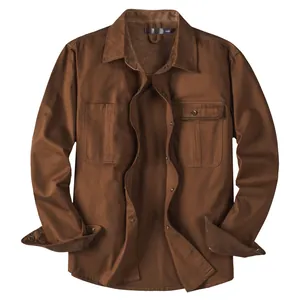 Classic men's brown corduroy work shirt featuring heavy cotton twill and double chest pockets