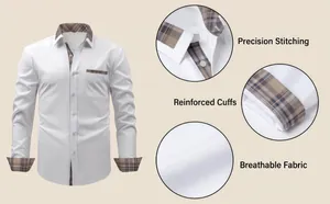 Chemise homme blanche à manches longues de style business avec finitions à carreaux