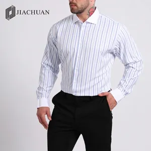 Camicia da Uomo a Maniche Lunghe a Strisce con Collo Windsor Colletto a Contrasto Elastico Resistente alle Pieghe Top