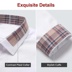 Détails chemise stretch pour hommes avec col à carreaux contrastés et poignets stylés
