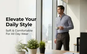 Chemise à rayures bleues pour homme, style professionnel décontracté pour le bureau.