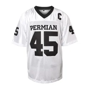 Vista detallada de la camiseta de fútbol americano retro bordada Permian 45 blanca de la película