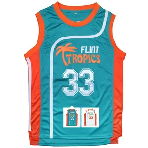 Maillot de Basketball Rétro pour Hommes Thème Film Flint Tropics Brodé Maille Respirant Haut de Sport Sans Manches pour Adultes