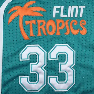 Maillot de basket Flint Tropics turquoise avec broderie blanche du numéro 33 tissu