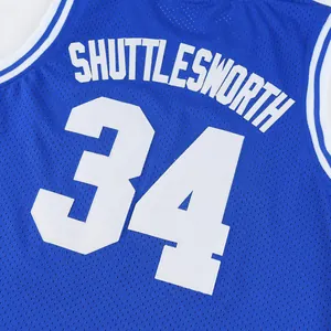 Klassisches Shuttlesworth 34 Retro Basketballtrikot aus blauem Mesh-Gewebe und Stickerei