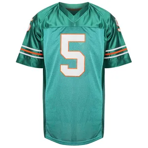 Vintage grünes American-Football-Trikot mit gestickter Nummer 5 in der Detailansicht