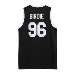 Maglia da basket nera retrò hip hop con ricamo bianco Birdie 96 sulla parte posteriore
