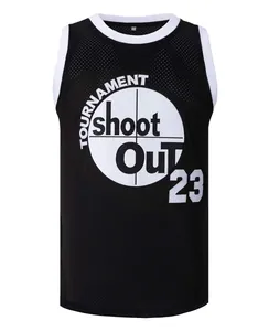 Canotta da basket nera in mesh stile hip-hop retrò con stampa 'Tournament 23'.