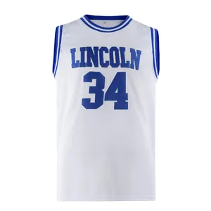 Klassisches weißes Basketball-Trikot aus Mesh mit blauer Lincoln 34 Bestickung und Details