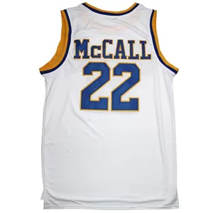 Retro white basketball jersey featuring embroidered McCALL 22 details for a hip-hop look