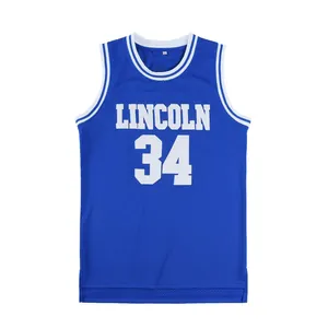 Blaues Vintage Basketball Trikot Weste mit Lincoln Name und Nummer 34 Mesh Hip Hop Stil