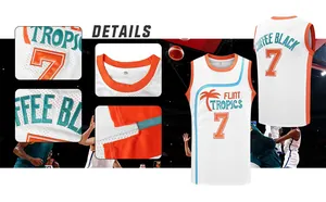 Detailed view of the Flint Tropics basketball jersey featuring mesh and embroidery.