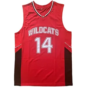 Red Wildcats #14 basketball jersey inspired by the retro high school movie team style