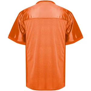Detailed back view of an orange mesh football jersey with breathable fabric texture.