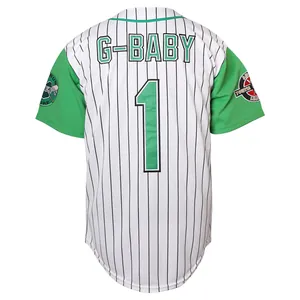 Vue arrière détaillée du maillot de baseball G-Baby avec le numéro 1 brodé et rayures
