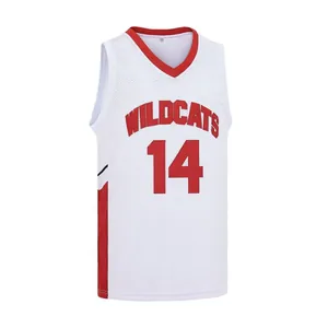 Maillot de basket Wildcats #14 blanc rétro avec col en V rouge et tissu en maille