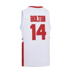 Vue arrière du maillot de basket rétro Troy Bolton #14 édition film en blanc et rouge