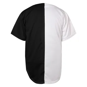 Vista posteriore della maglia da baseball bicolore nero bianco a maniche corte