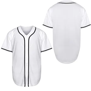 Classic blank white men's baseball jersey with black trim and front button design