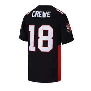 Back view of black No. 18 Paul Crewe movie version American football jersey detail