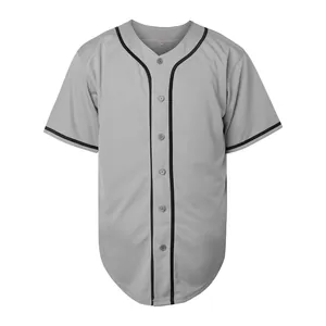 Professional solid grey men's baseball jersey featuring black trim and button-down front