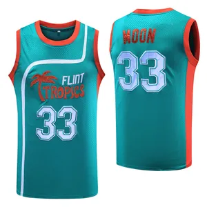 Men Retro Basketball Jersey Stitched Movie Flint Tropics Jersey Moon 33 Coffee Black 7 Hip Hop Mesh Sports Top Vest