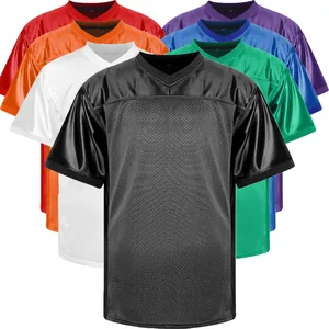 Men US Size Rugby Jersey V-Neck Mesh Breathable Training Football Shirt Blank Solid Color Loose Fit Sports Top