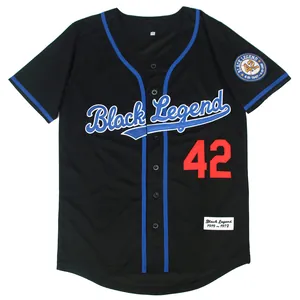 Vintage No. 42 Black Legend baseball jersey with embroidered script and red numbers